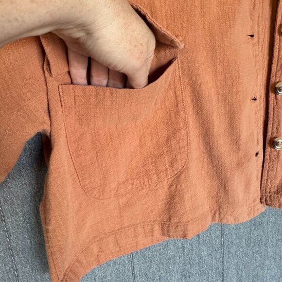 The Lullaby Club Bat Wing Dolman Sleeve Button Up Oversized Top in Clay Size XS - Picture 4 of 10